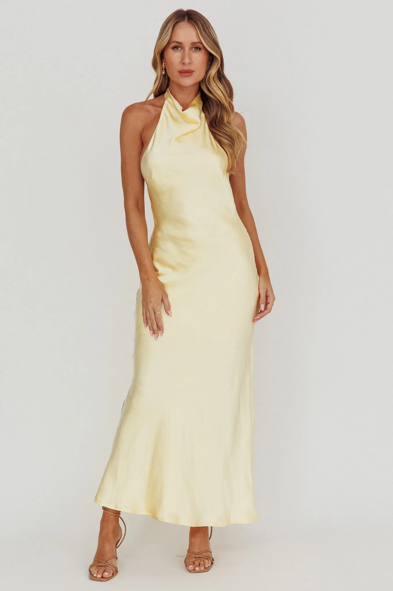 Sweetest Sundays Halterneck Open Back Dress Butter