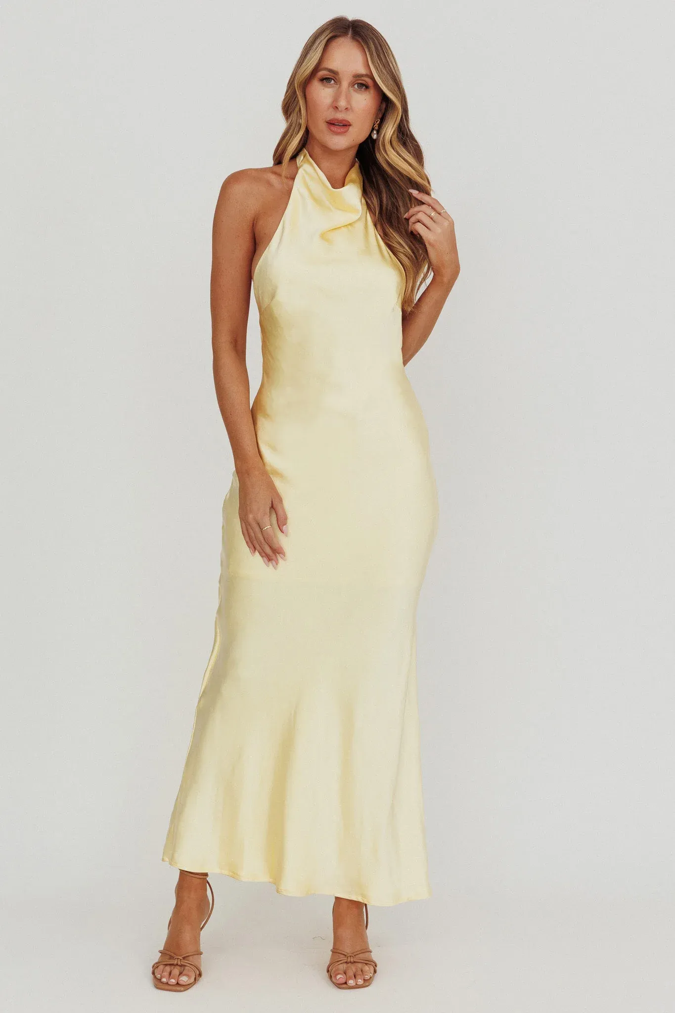 Sweetest Sundays Halterneck Open Back Dress Butter