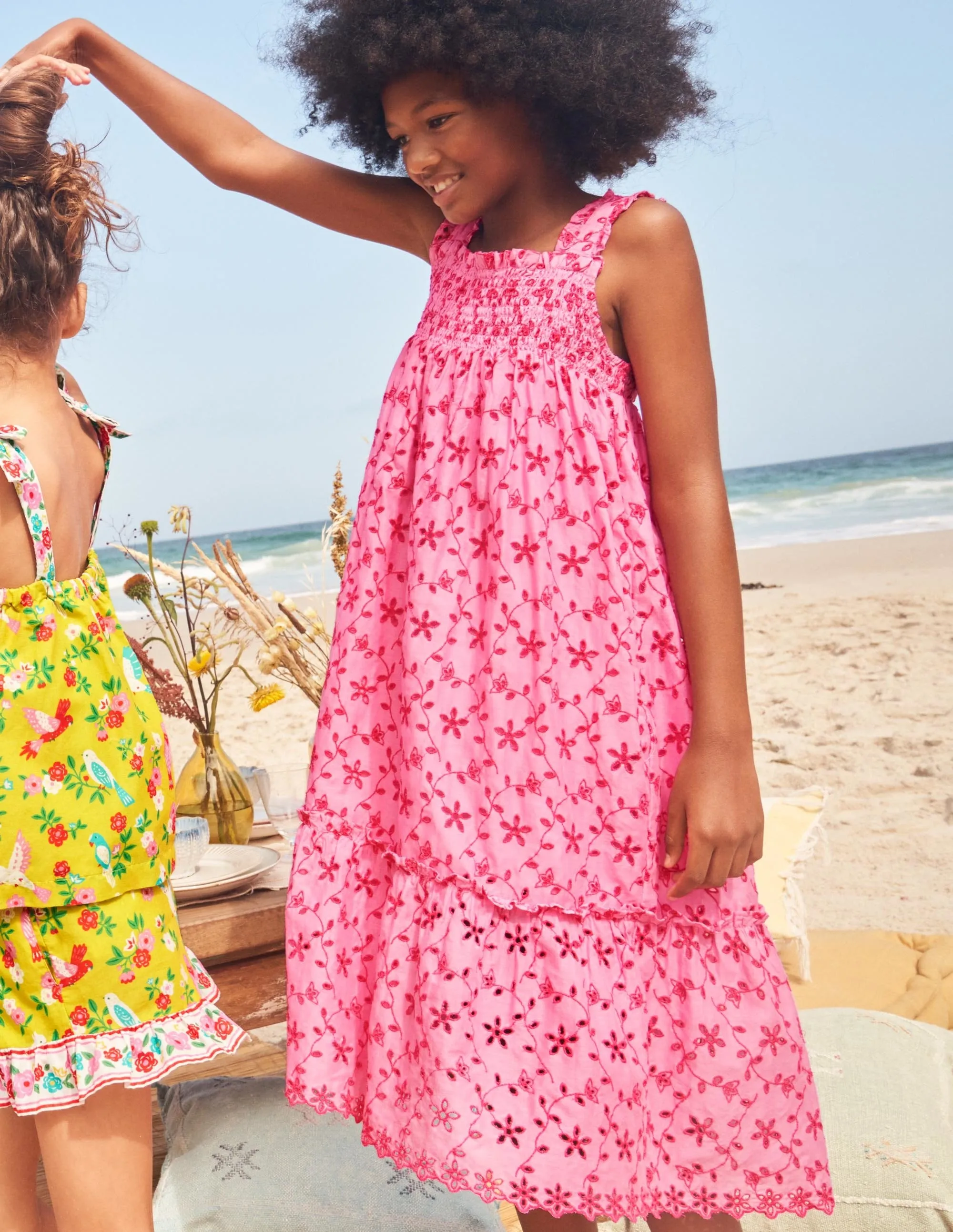 Tiered Midi Dress-Bright Petal Pink Broderie