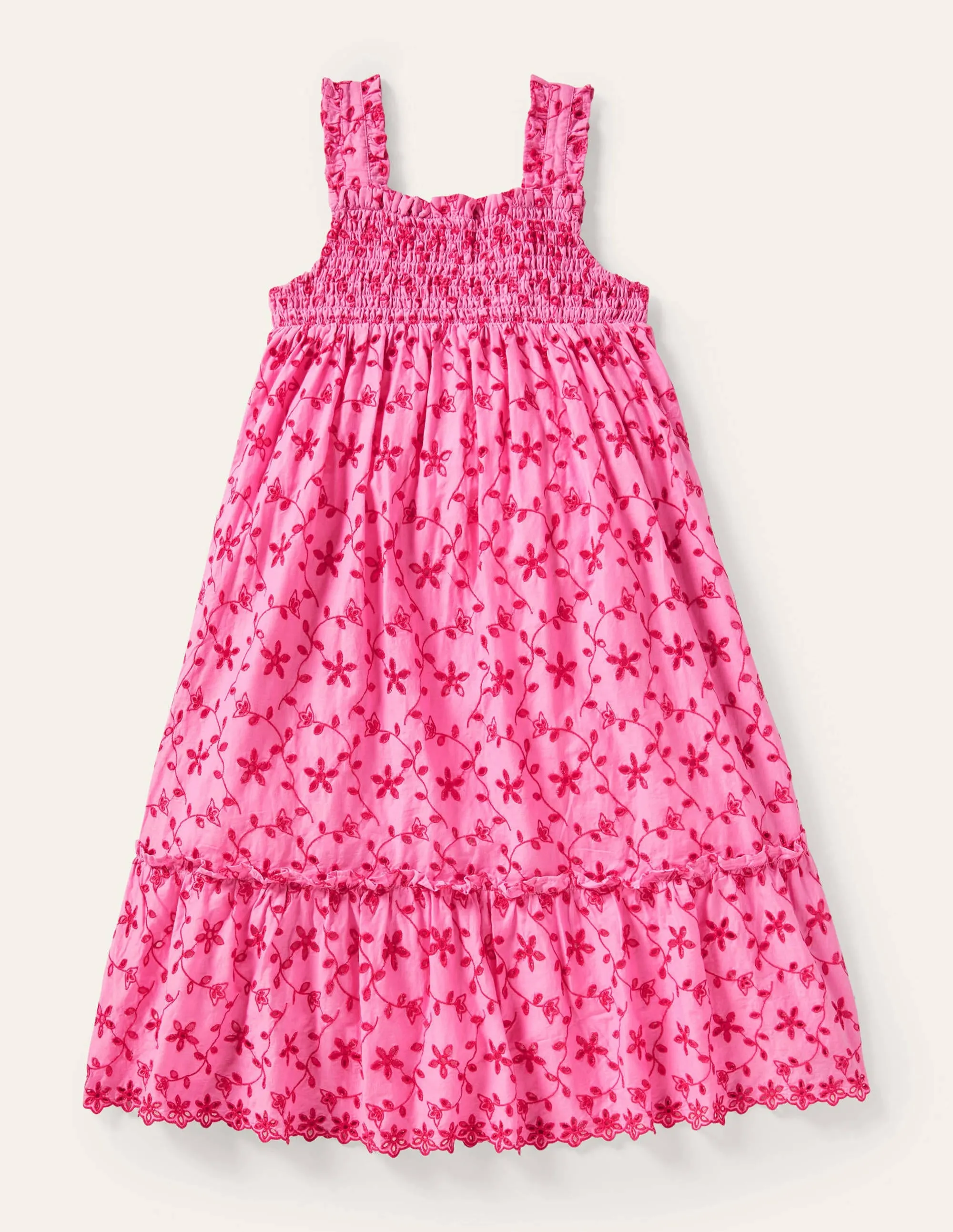 Tiered Midi Dress-Bright Petal Pink Broderie
