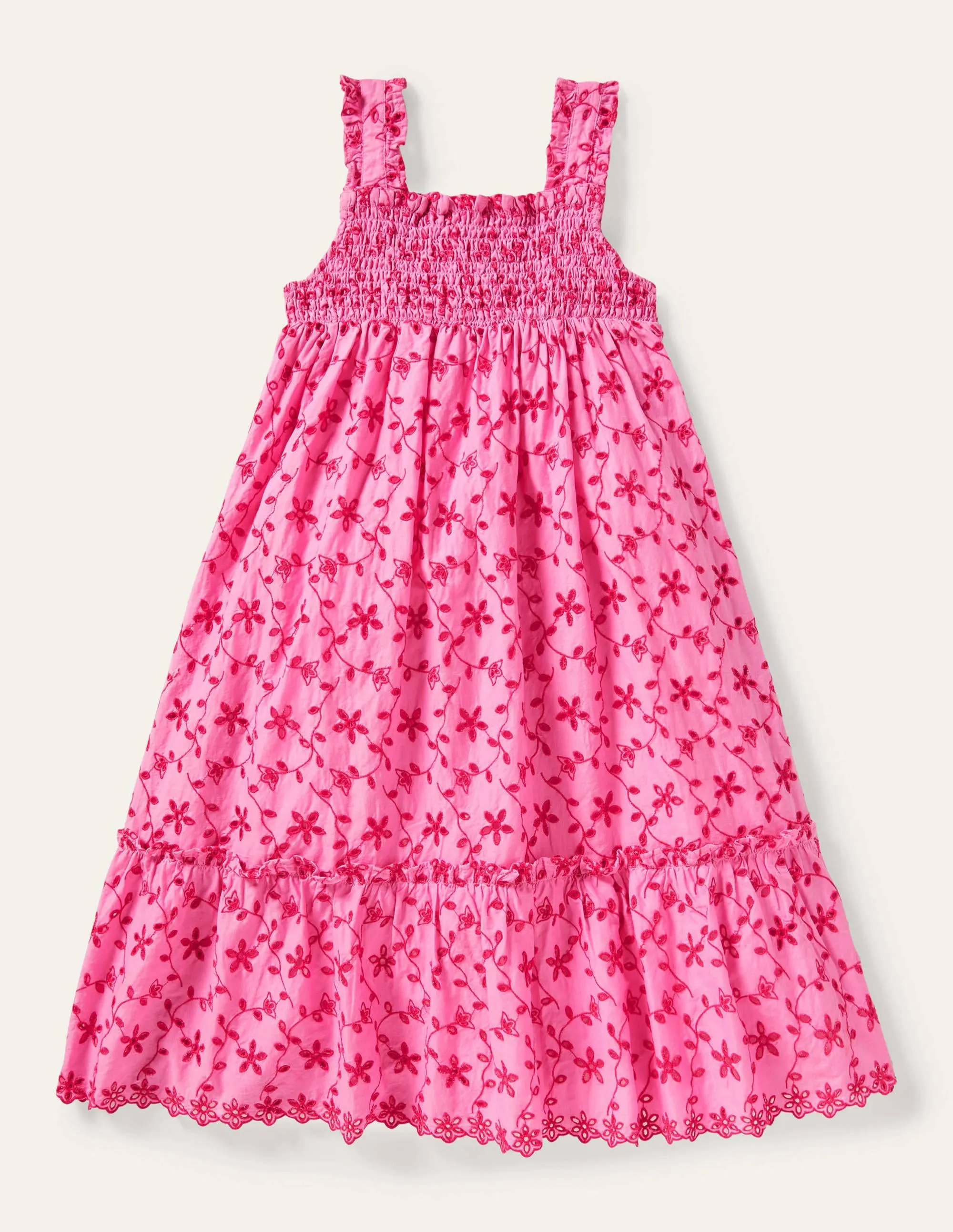 Tiered Midi Dress-Bright Petal Pink Broderie