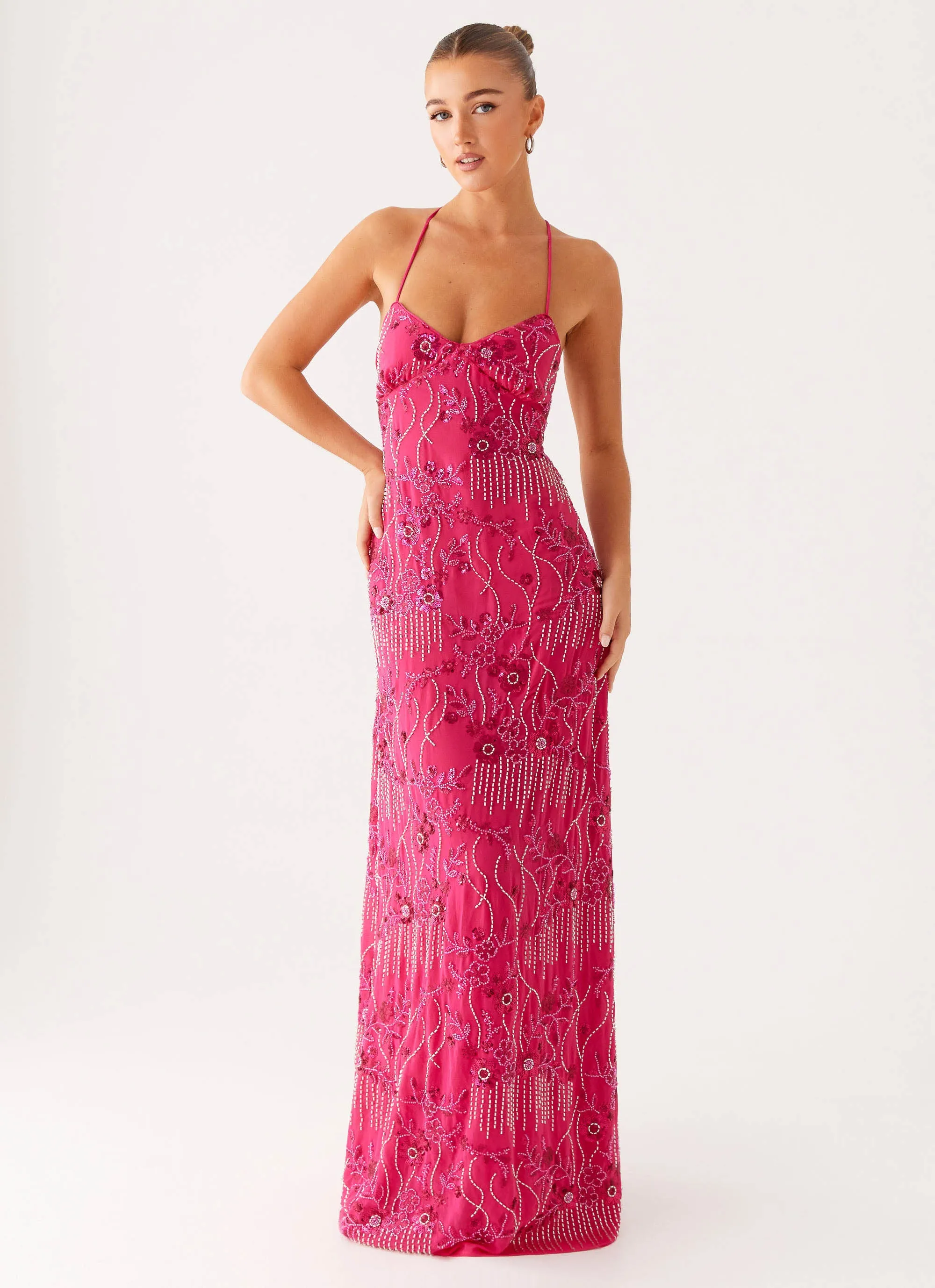 Vietta Sequin Cami Maxi Dress - Fuschia