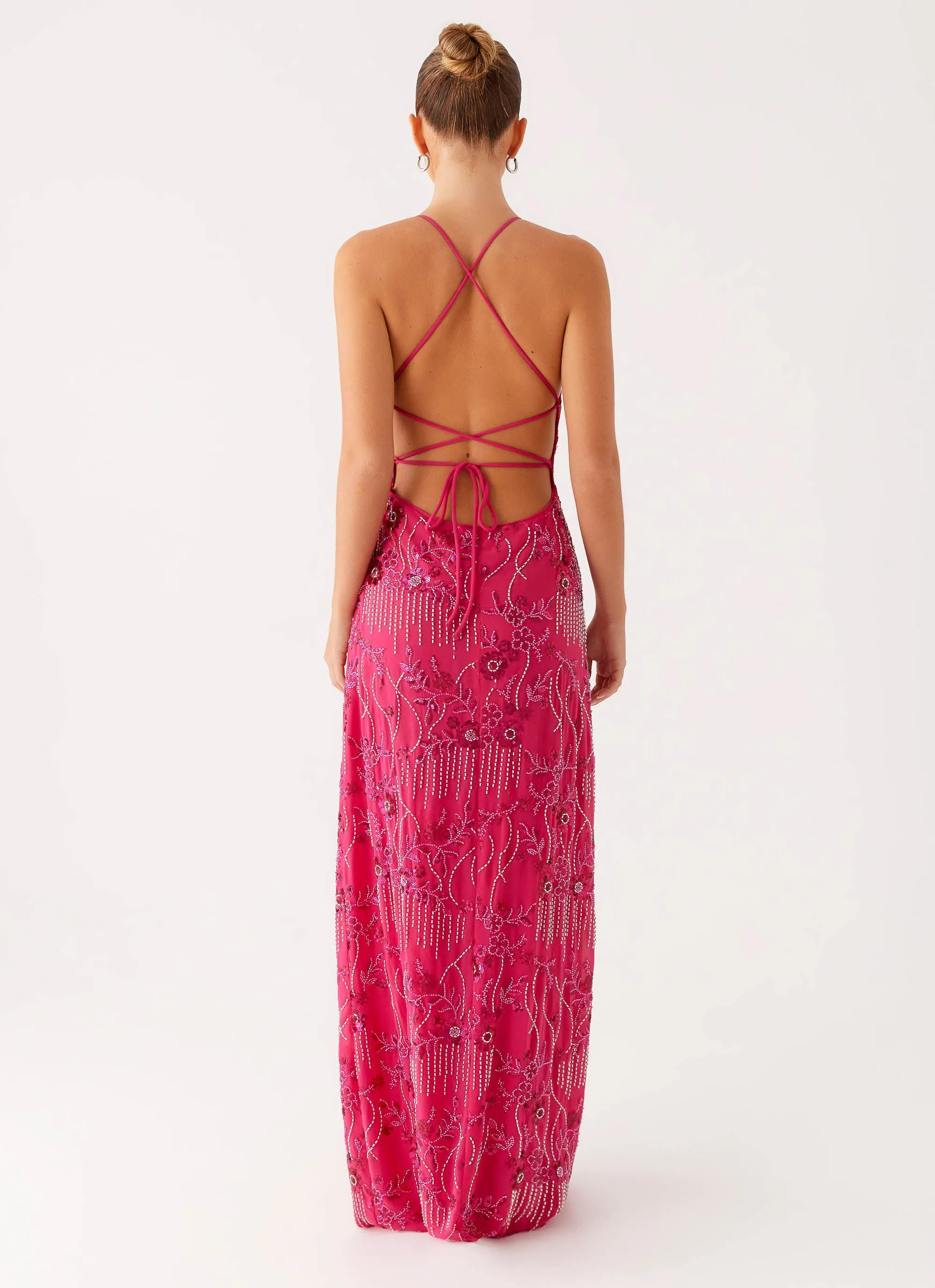 Vietta Sequin Cami Maxi Dress - Fuschia