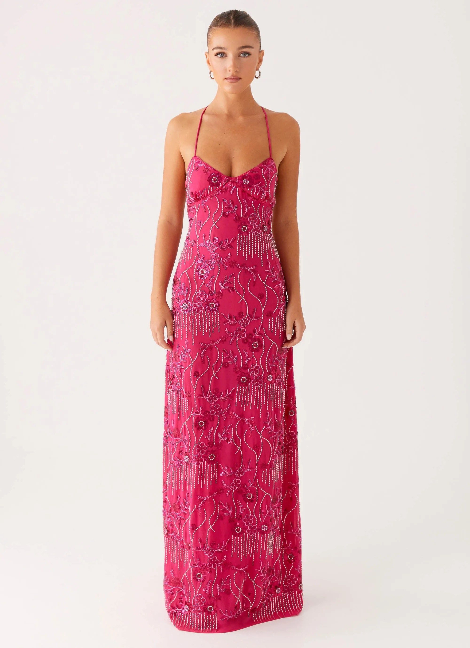 Vietta Sequin Cami Maxi Dress - Fuschia