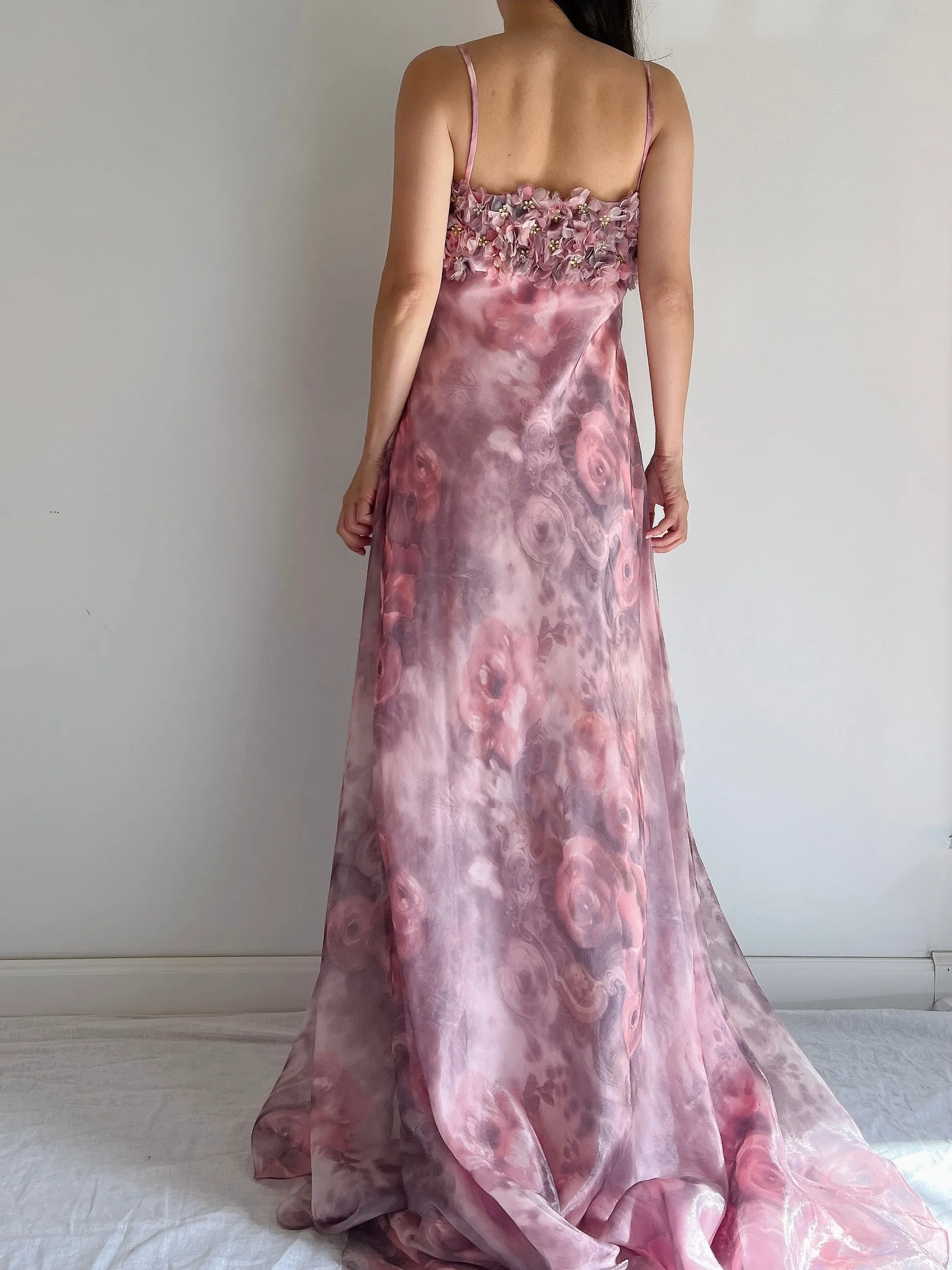 Vintage Floral Printed And Appliqué Gown - M