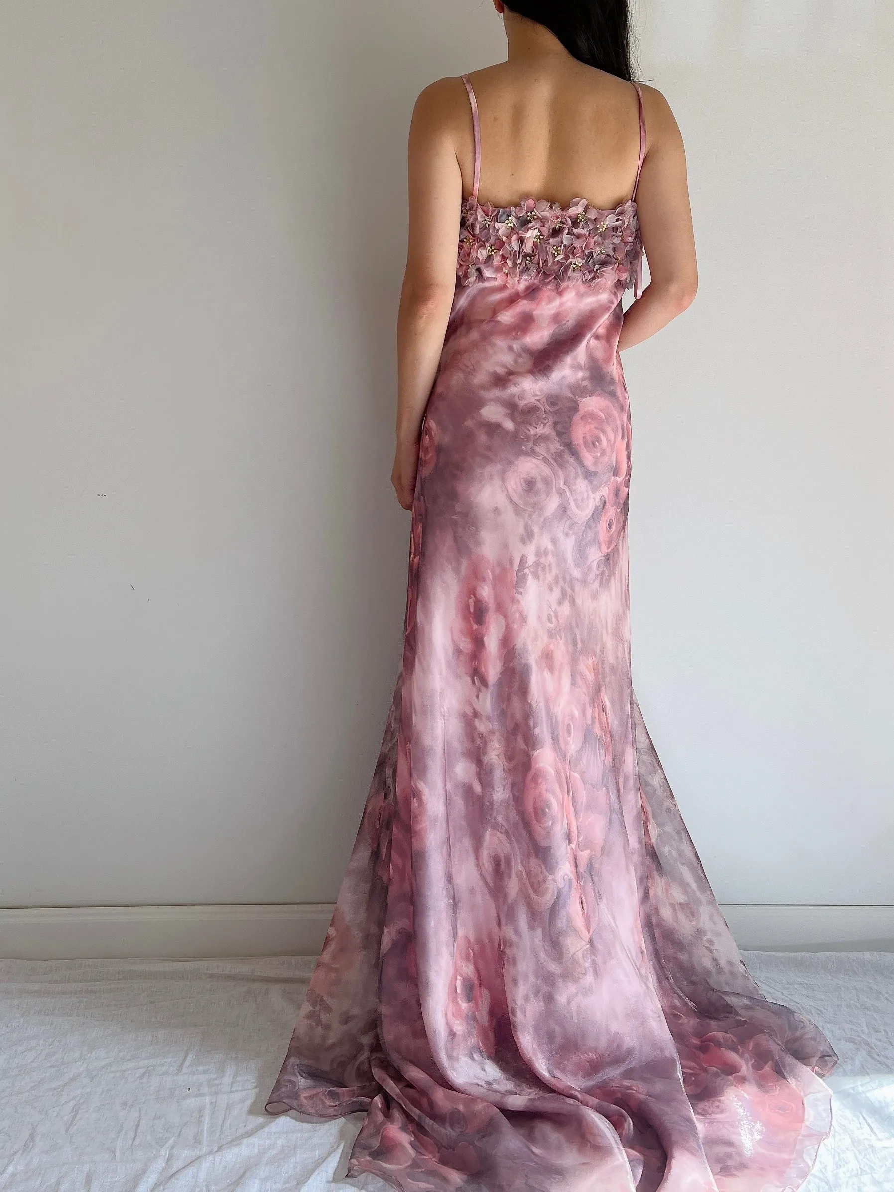 Vintage Floral Printed And Appliqué Gown - M