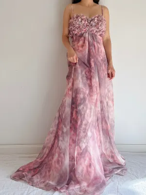Vintage Floral Printed And Appliqué Gown - M