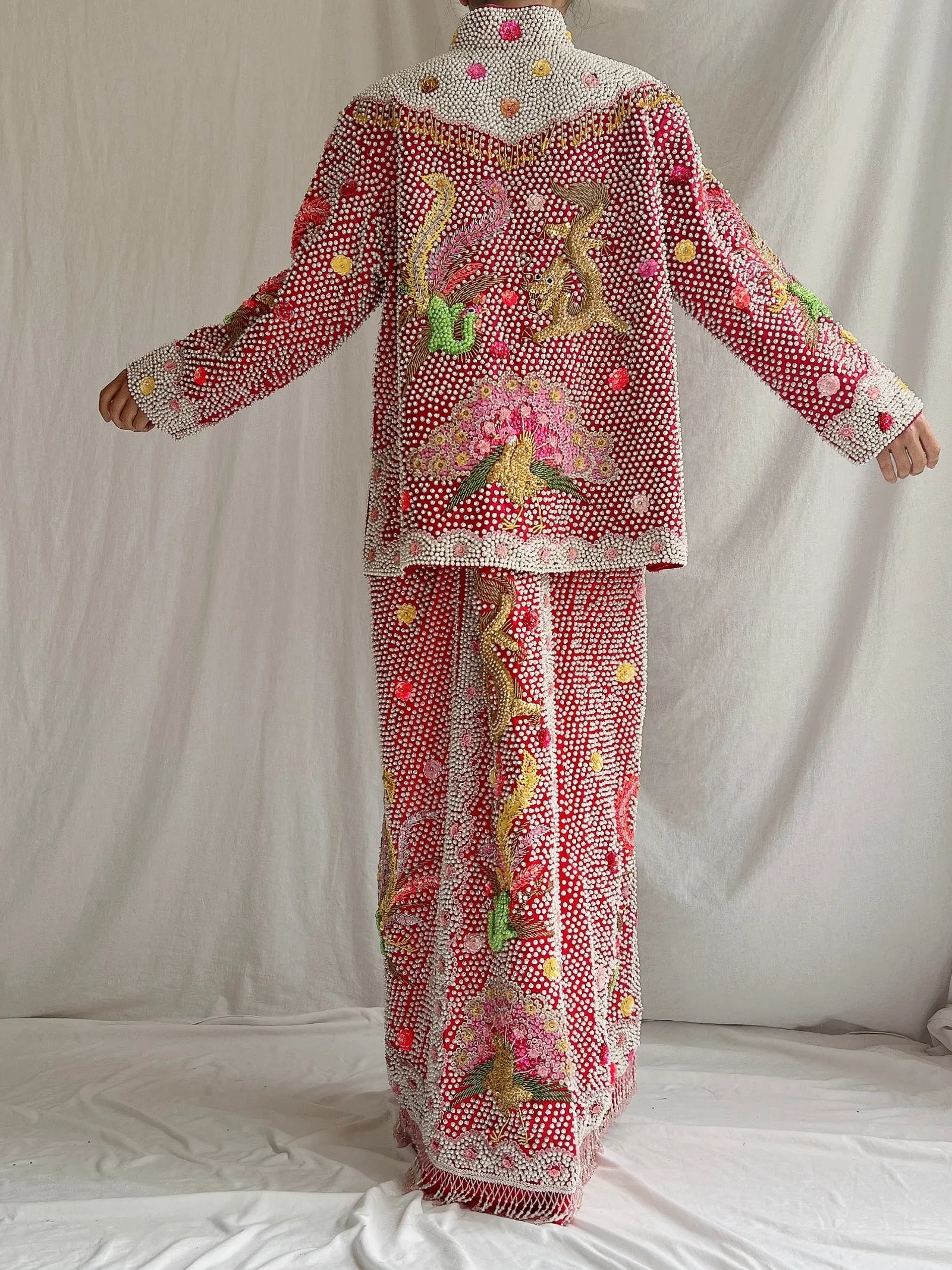 Vintage Silk 2-Piece Hand Beaded Wedding Set - M