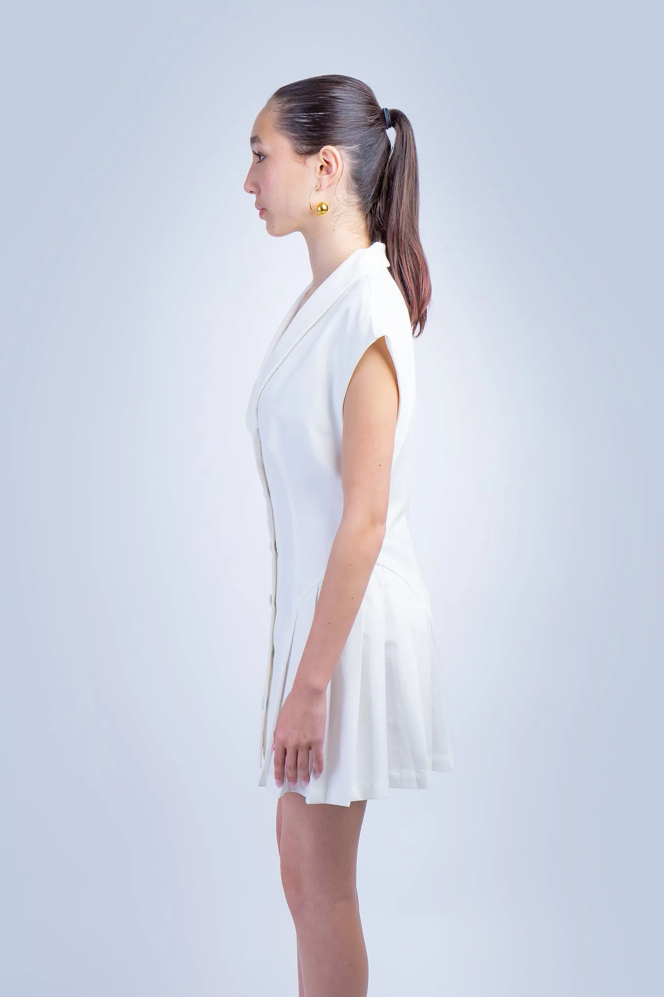 White Side Pleated Blazer Dress