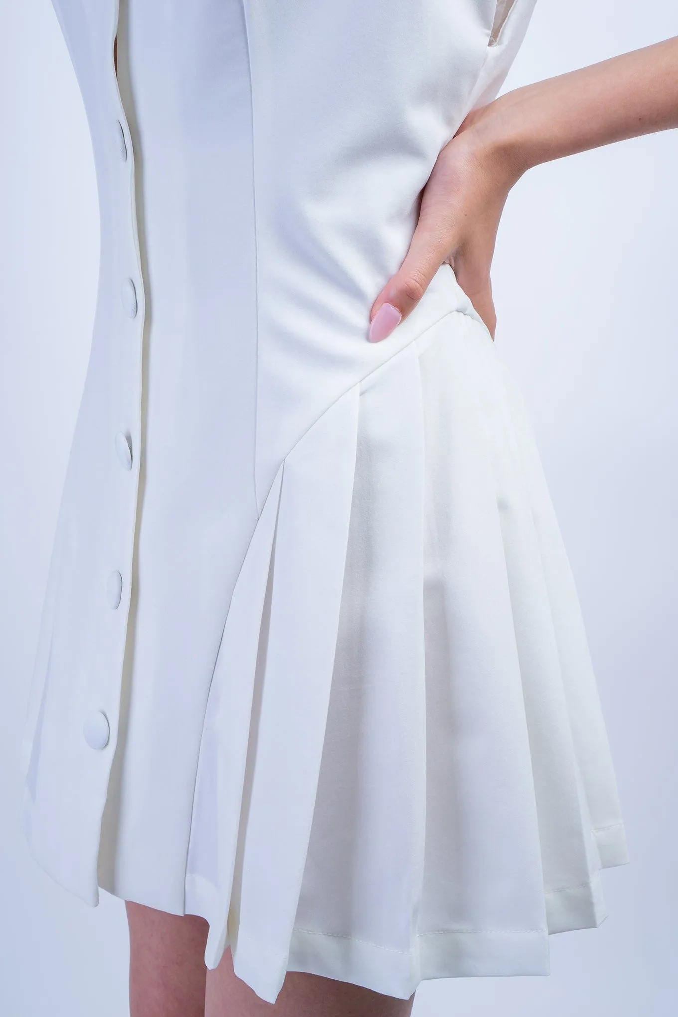 White Side Pleated Blazer Dress