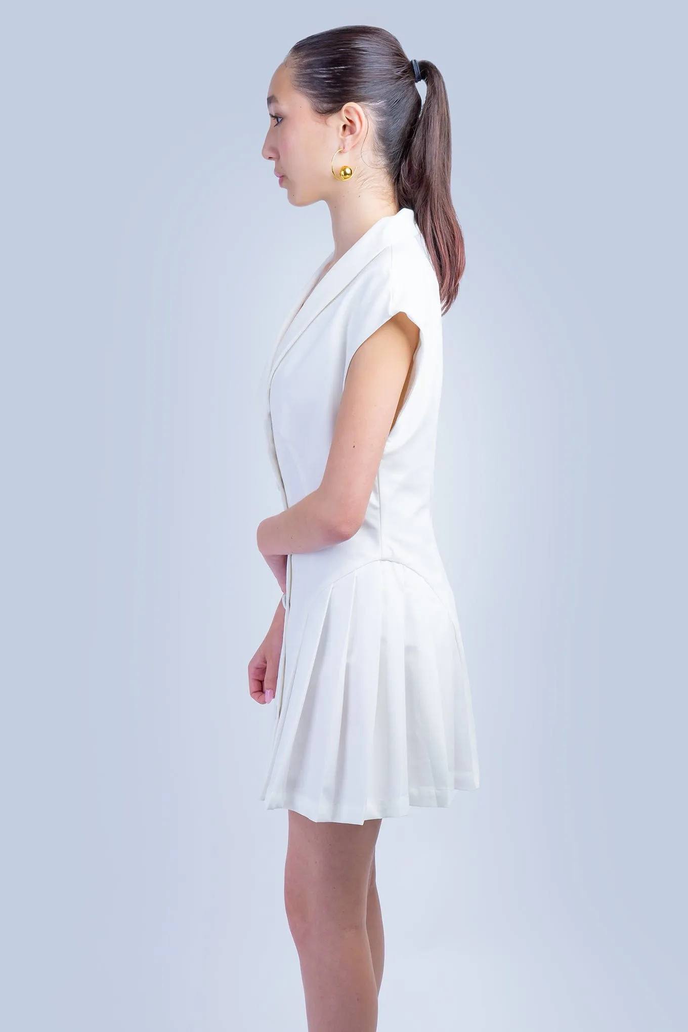 White Side Pleated Blazer Dress