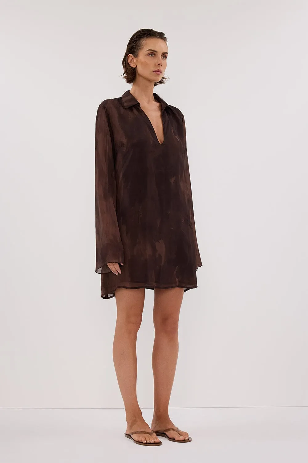 WILLOW CHOC SLEEVED MINI DRESS