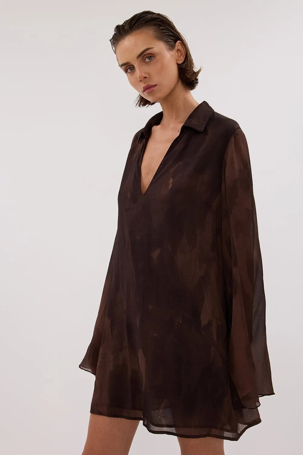 WILLOW CHOC SLEEVED MINI DRESS