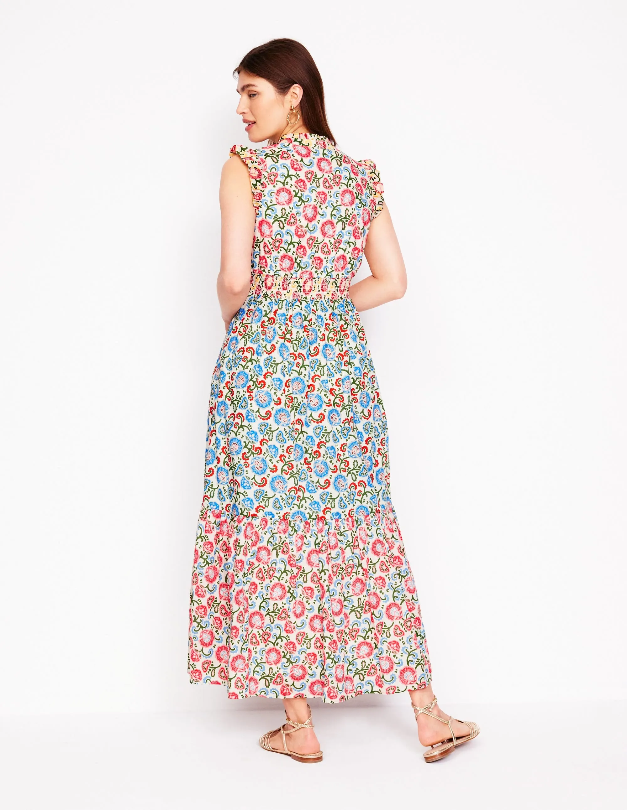 Wren Tiered Midi Dress-Ivory. Garden Vine