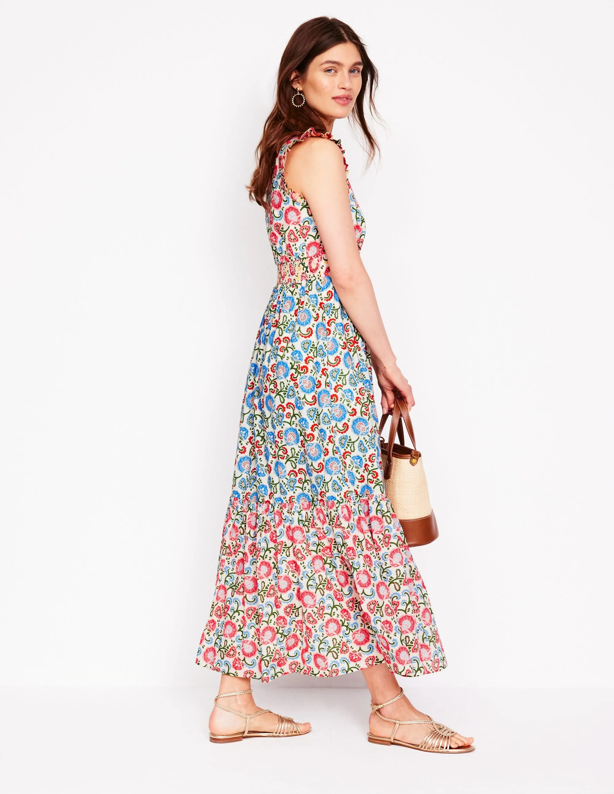 Wren Tiered Midi Dress-Ivory. Garden Vine